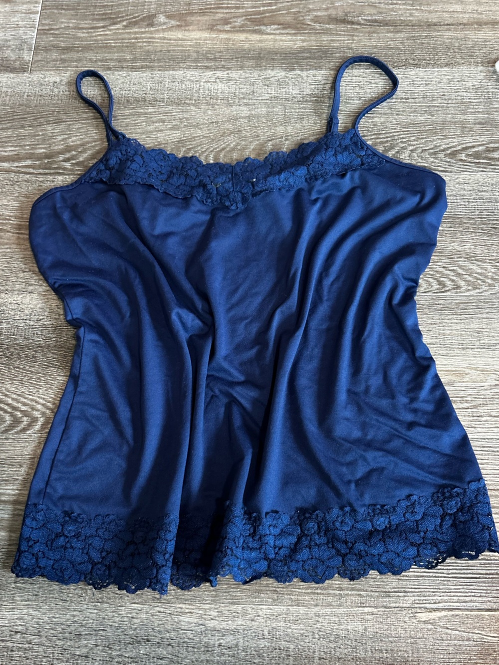 Cato Navy Lace-Trim Spaghetti Strap Tank